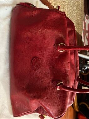 Red Leather Shoulder Bag with Gold-Tone Hardware